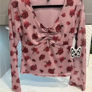 Self Esteem Pink Long Sleeve Ruched Blouse